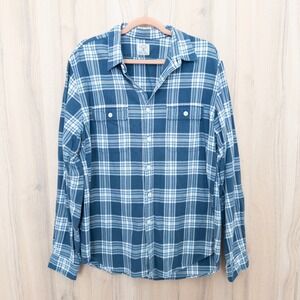 J.Crew Men Flannel Plaid Shirt Size L Blue Preppy Outdoor Rugged Heritage Casual